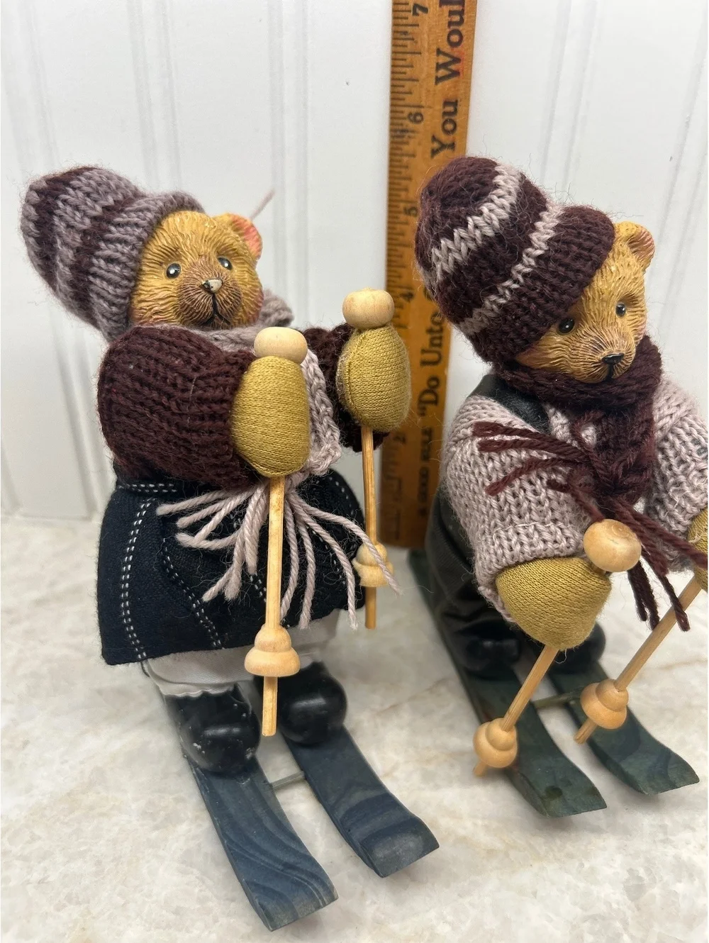 Charming Vintage 6.5” Skiing Teddy Bear Figurine Set